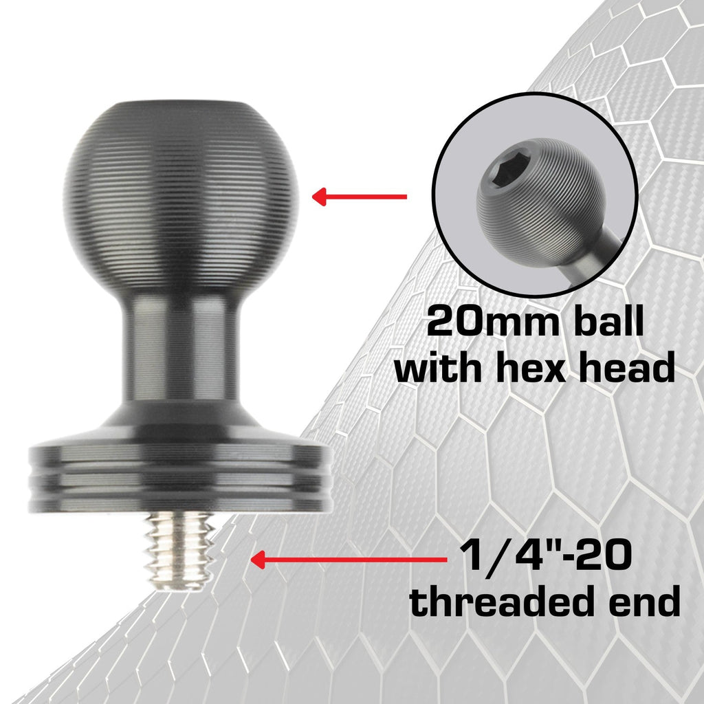 Dash Camera Mount + 1/4-20 Threaded Adapter with 20mm Ball Bundle