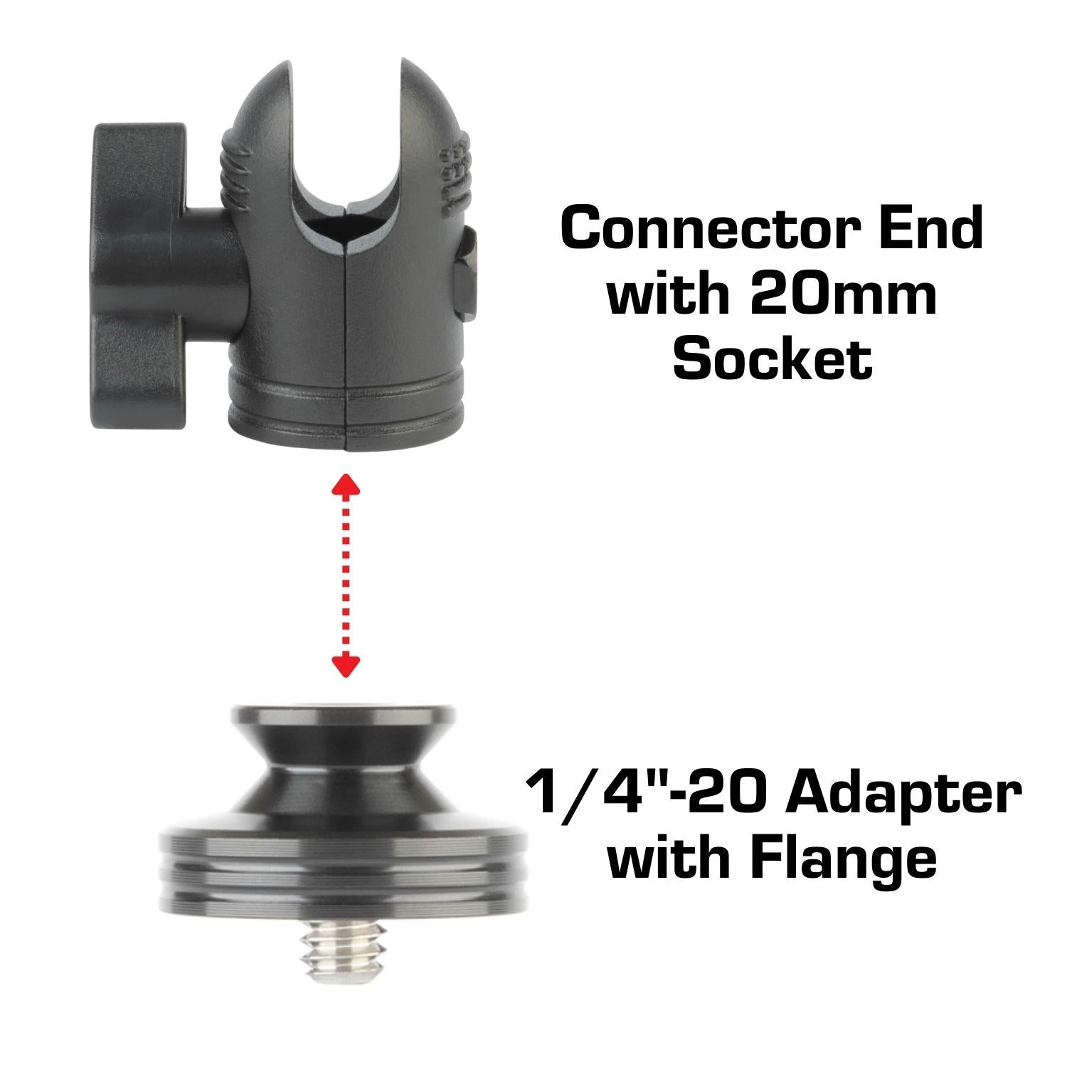 1/4-20 Aluminum Camera Adapter with 20mm Connector End Nubby Edition