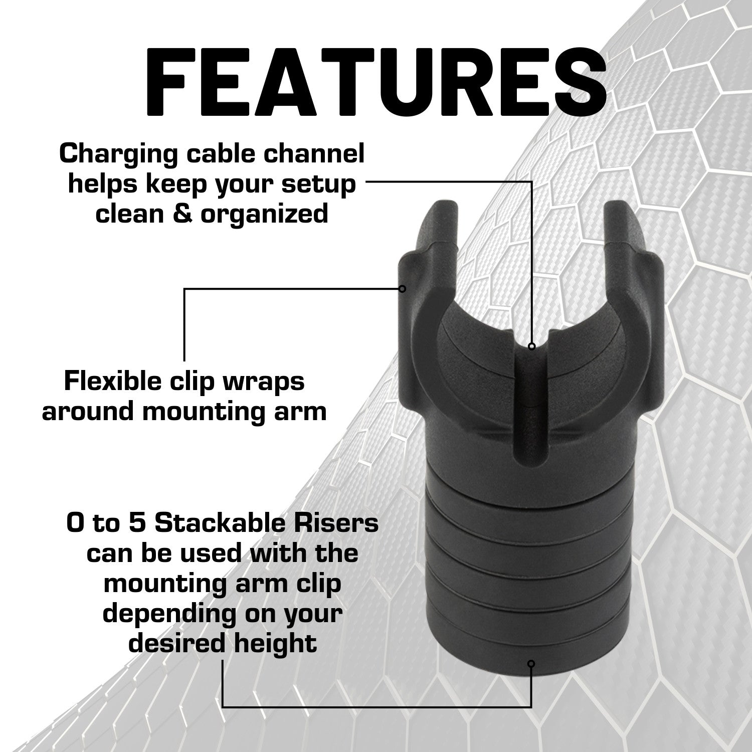 Height-Adjustable Mounting Arm Support Add-On with Charging Cable Channel
