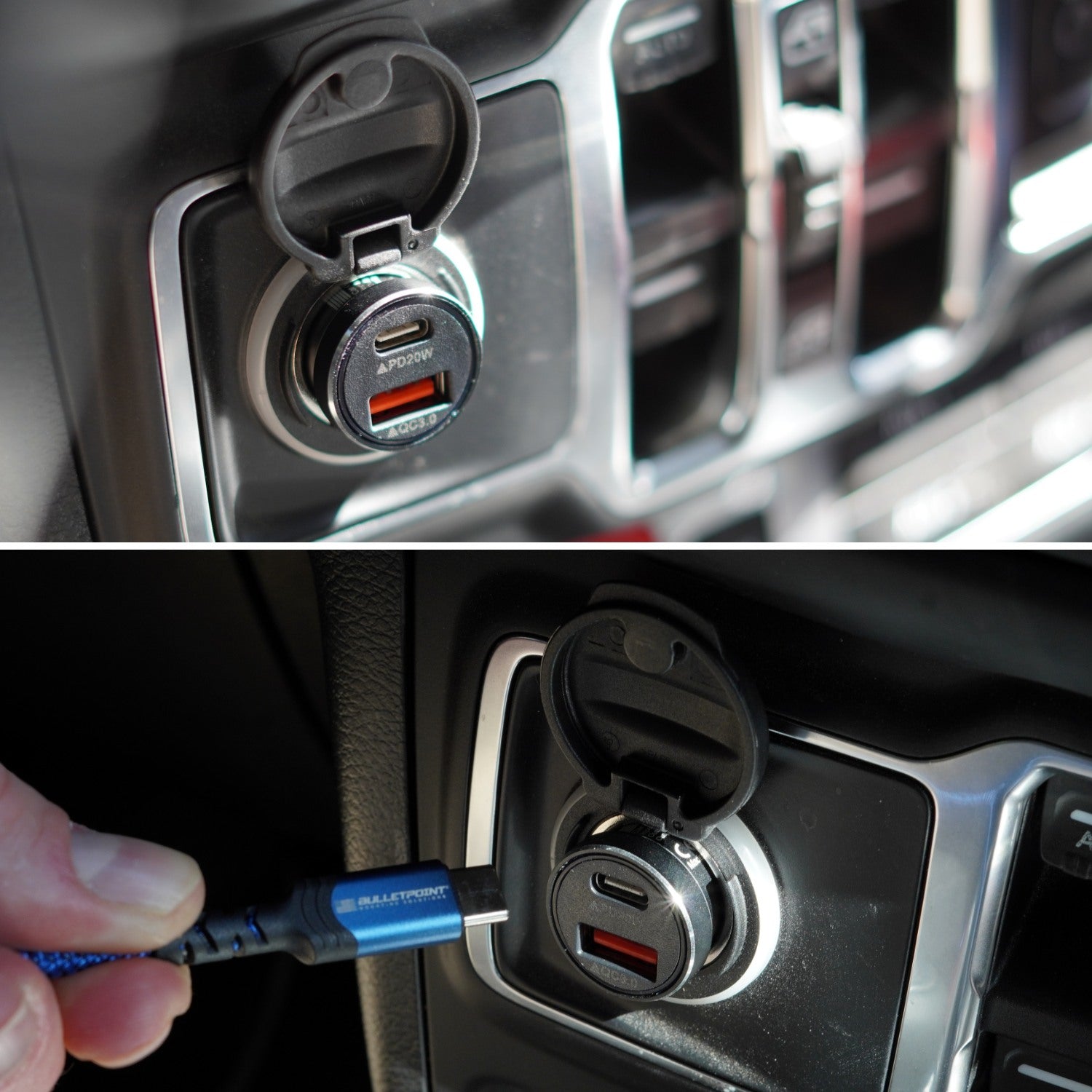 12V Cigarette Lighter Dual Socket USB-C + USB QC 3.0 Power Adapter